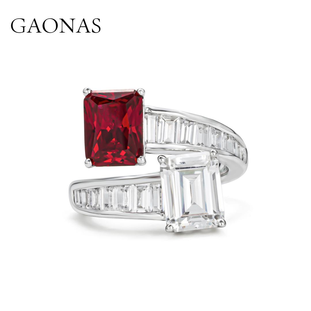 GAONAS Ruby ring Cubic Zirconia S925 Silver Artificial woman unisex fashion luxurious jewelry Red rich creative gifts 2025 NEW 10060JR