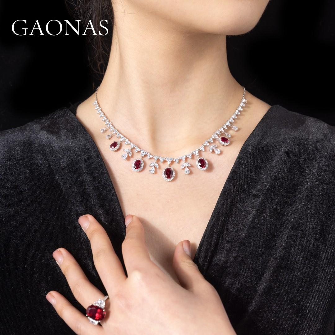 GAONAS Ruby necklace Cubic Zirconia S925 Silver Artificial woman unisex fashion luxurious jewelry Red rich creative gifts 2025 NEW RX041996-1