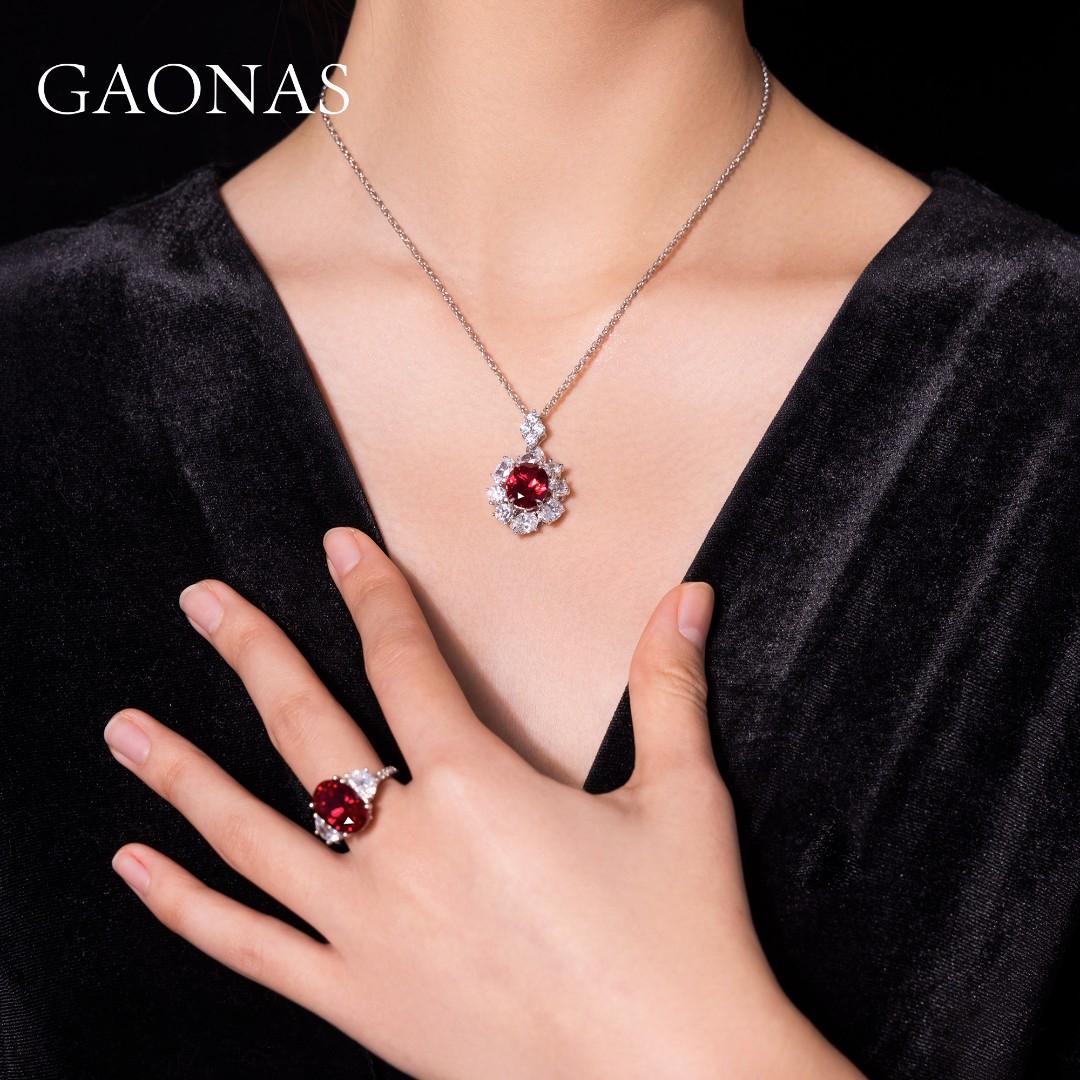 GAONAS Ruby necklace Cubic Zirconia S925 Silver Artificial woman unisex fashion luxurious jewelry Red rich creative gifts 2025 NEW RD052270