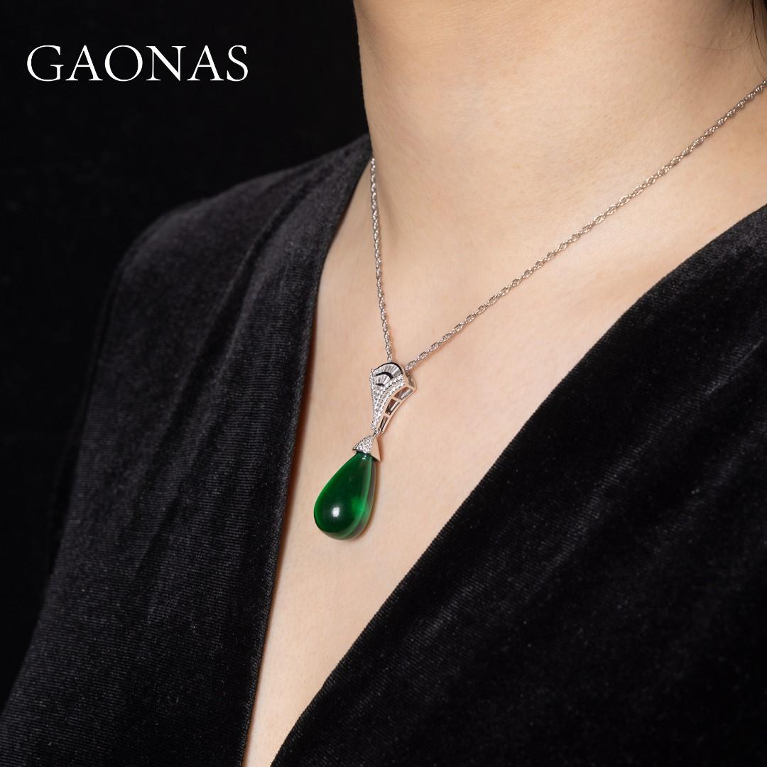 GAONAS Emerald necklace Cubic Zirconia S925 Silver Artificial woman unisex fashion luxurious jewelry Green rich creative gifts 2025 NEW GX043066