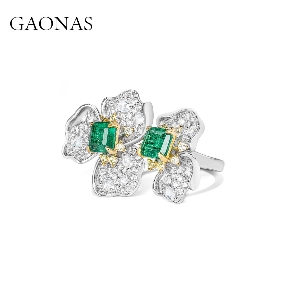 GAONAS Emerald ring Cubic Zirconia S925 Silver Artificial woman unisex fashion luxurious jewelry Green rich creative gifts 2025 NEW GJ101450