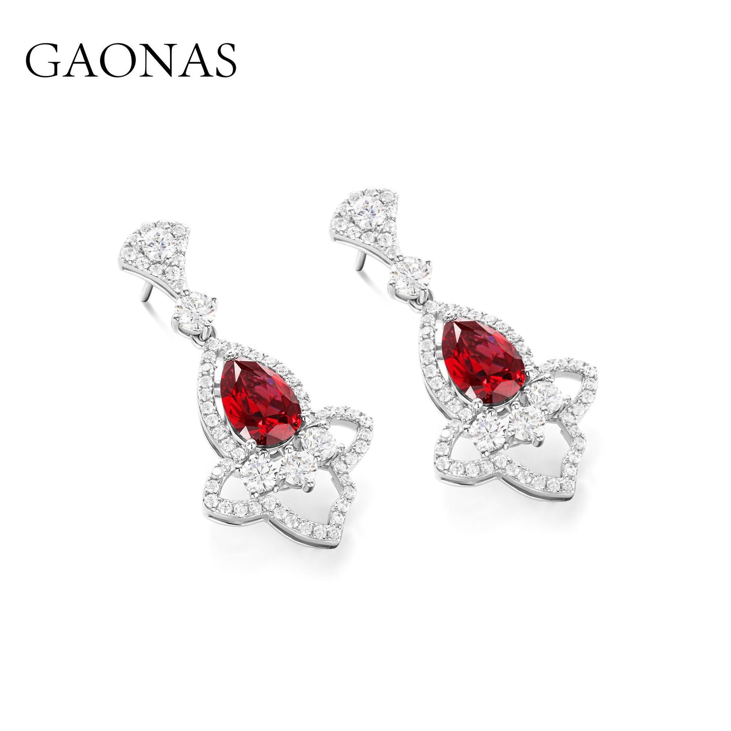 GAONAS Ruby earring Cubic Zirconia S925 Silver Artificial woman unisex fashion luxurious jewelry Red rich creative gifts 2025 NEW RE079633
