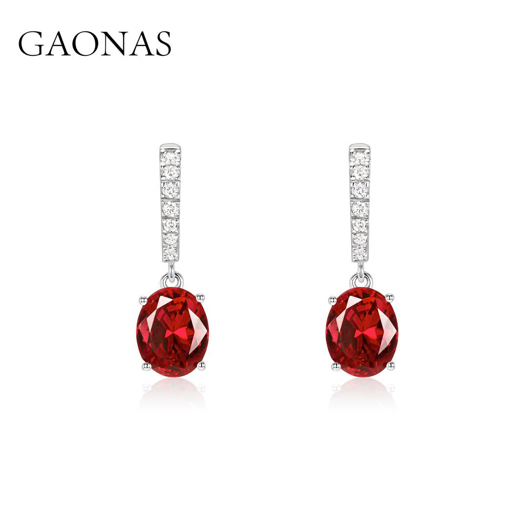 GAONAS Ruby earring Cubic Zirconia S925 Silver Artificial woman unisex fashion luxurious jewelry Red rich creative gifts 2025 NEW 10207ER