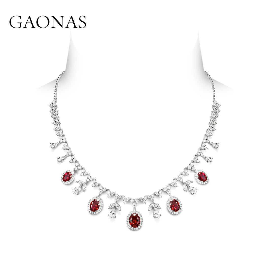 GAONAS Ruby necklace Cubic Zirconia S925 Silver Artificial woman unisex fashion luxurious jewelry Red rich creative gifts 2025 NEW RX041996-1
