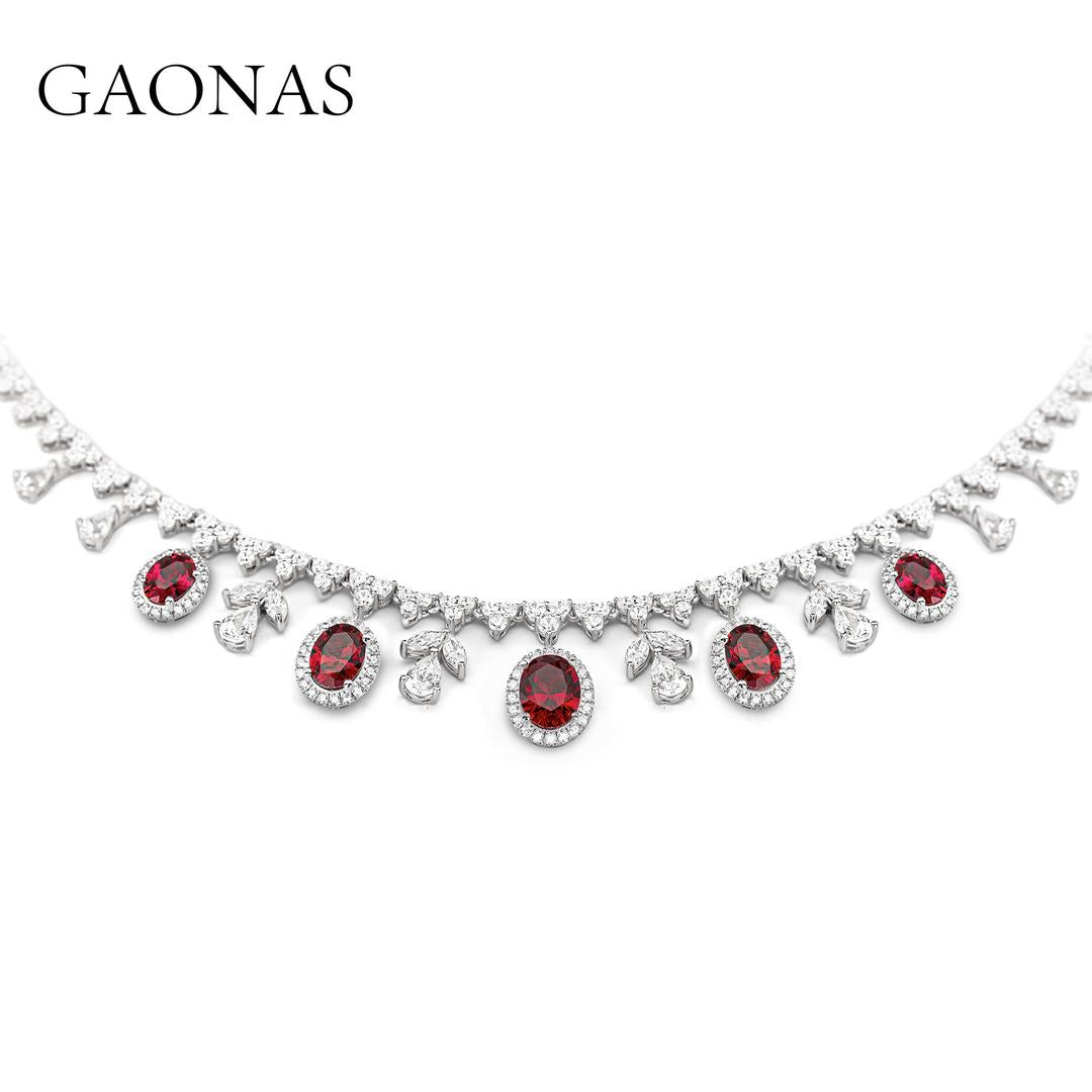 GAONAS Ruby necklace Cubic Zirconia S925 Silver Artificial woman unisex fashion luxurious jewelry Red rich creative gifts 2025 NEW RX041996-1