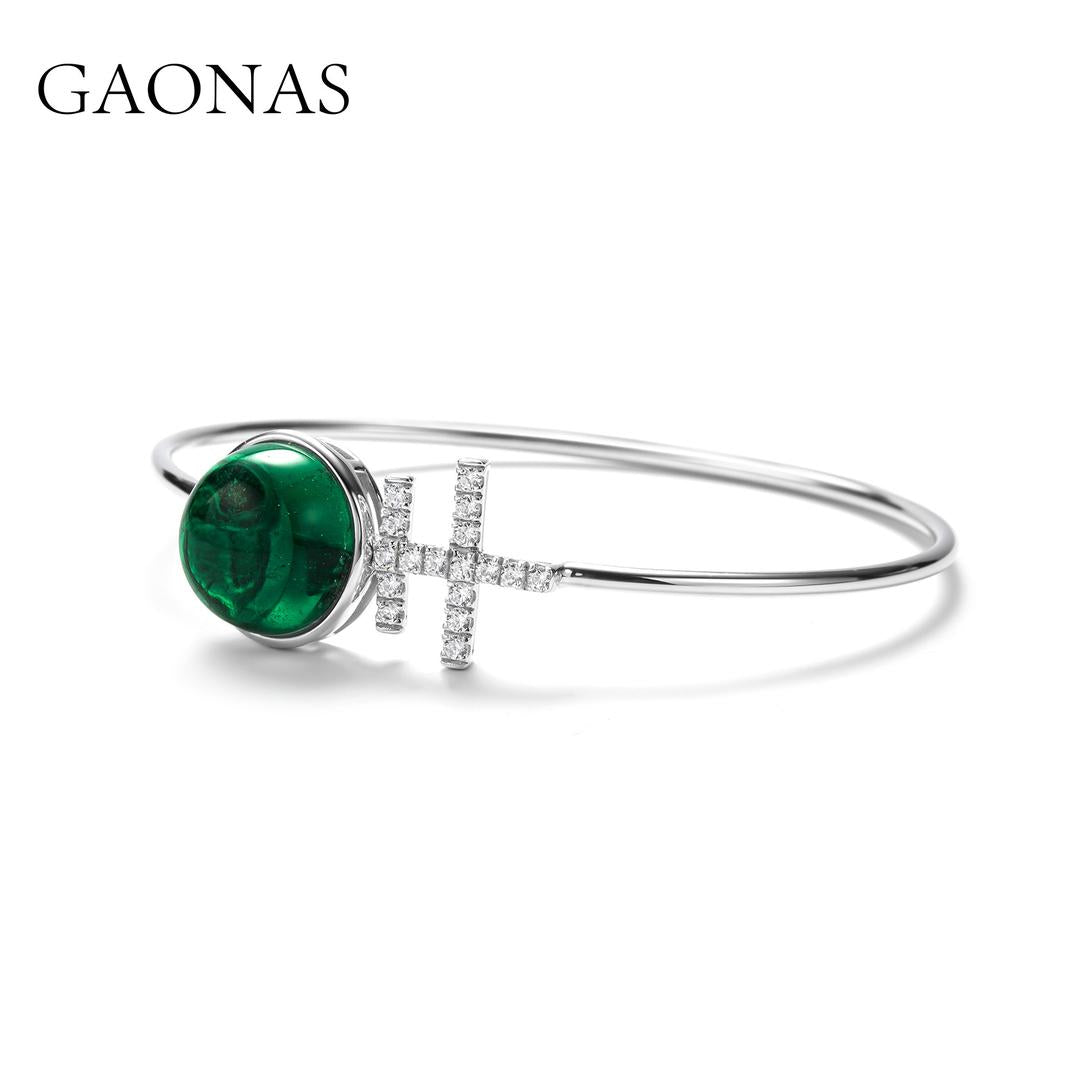 GAONAS Emerald bracelet Cubic Zirconia S925 Silver Artificial woman unisex fashion luxurious jewelry Green rich creative gifts 2025 NEW GS111533
