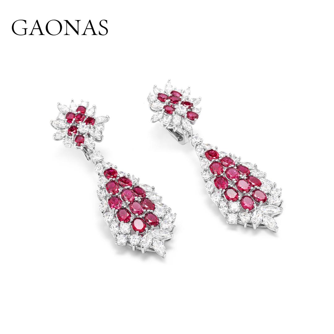 GAONAS Ruby earring Cubic Zirconia S925 Silver Artificial woman unisex fashion luxurious jewelry Red rich creative gifts 2025 NEW RE14266