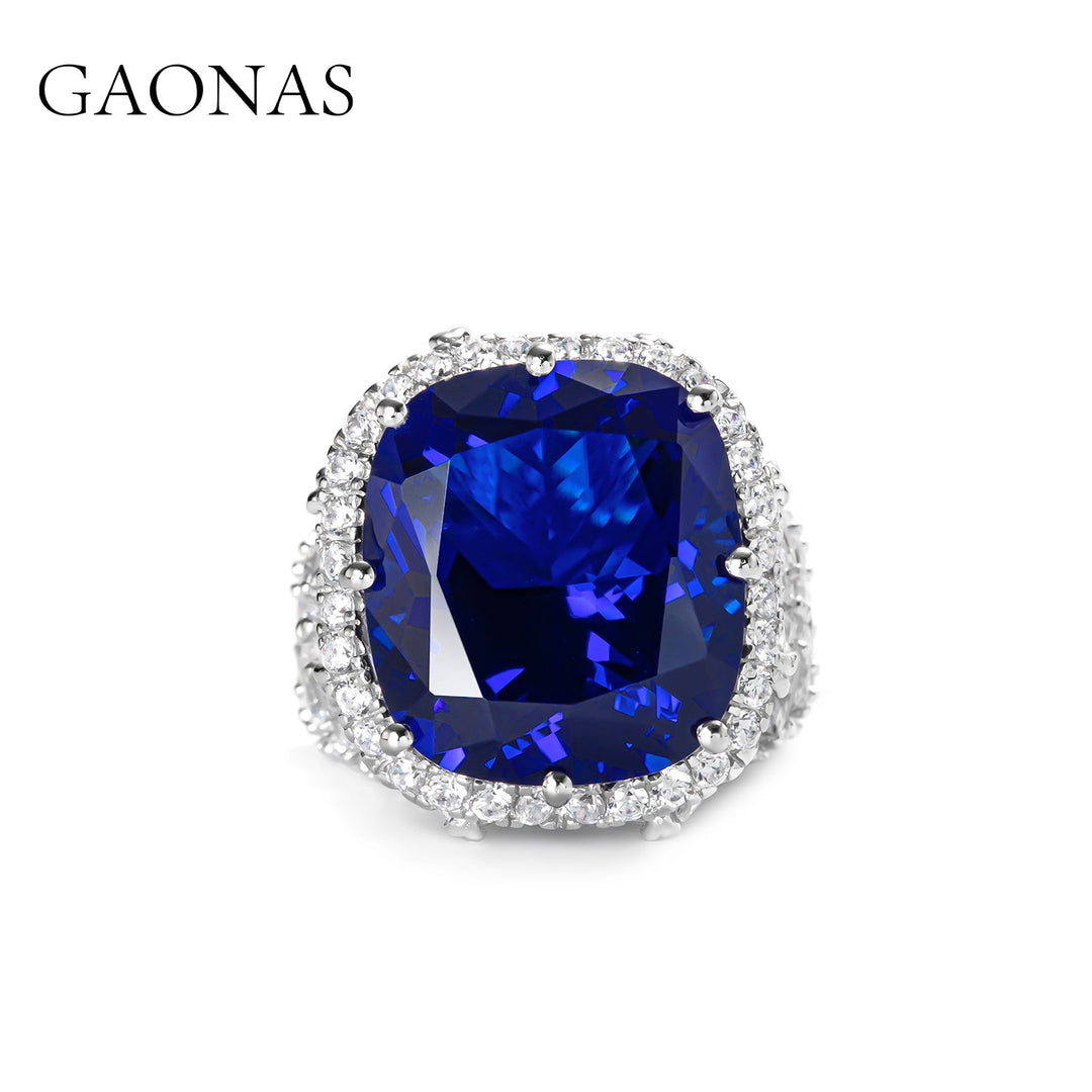GAONAS Royalblue ring Cubic Zirconia S925 Silver Artificial woman unisex fashion luxurious jewelry Blue rich creative gifts 2025 NEW BJ24200