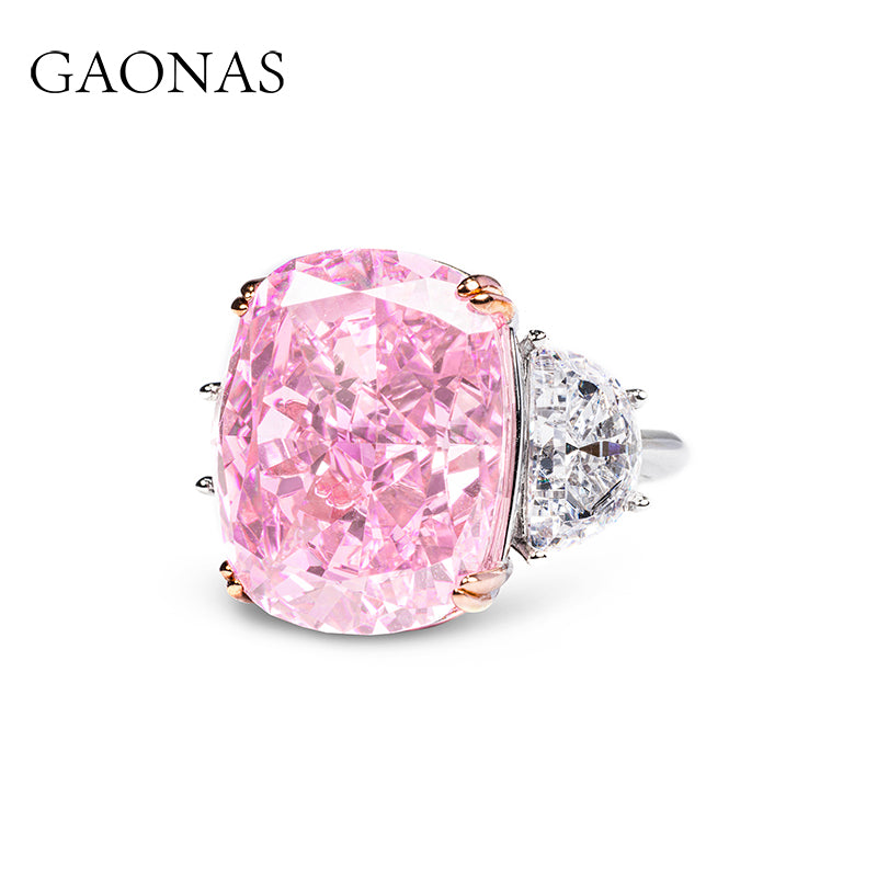 GAONAS Sakura Pink ring Cubic Zirconia S925 Silver Artificial woman unisex fashion luxurious jewelry Pink rich creative gifts 2025 NEW FJ052970