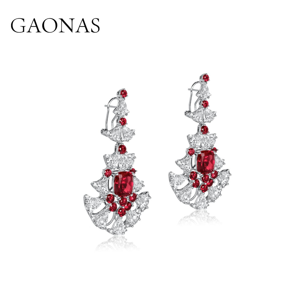 GAONAS Ruby earring Cubic Zirconia S925 Silver Artificial woman unisex fashion luxurious jewelry Red rich creative gifts 2025 NEW RE24266
