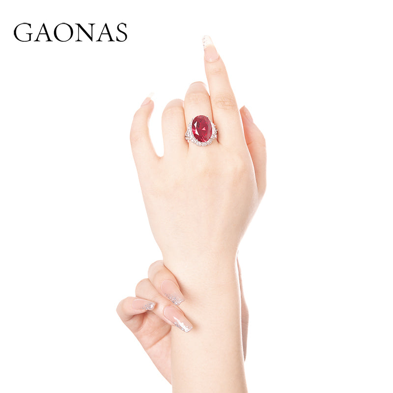 GAONAS Ruby ring Cubic Zirconia S925 Silver Artificial woman unisex fashion luxurious jewelry Red rich creative gifts 2025 NEW RJ033000