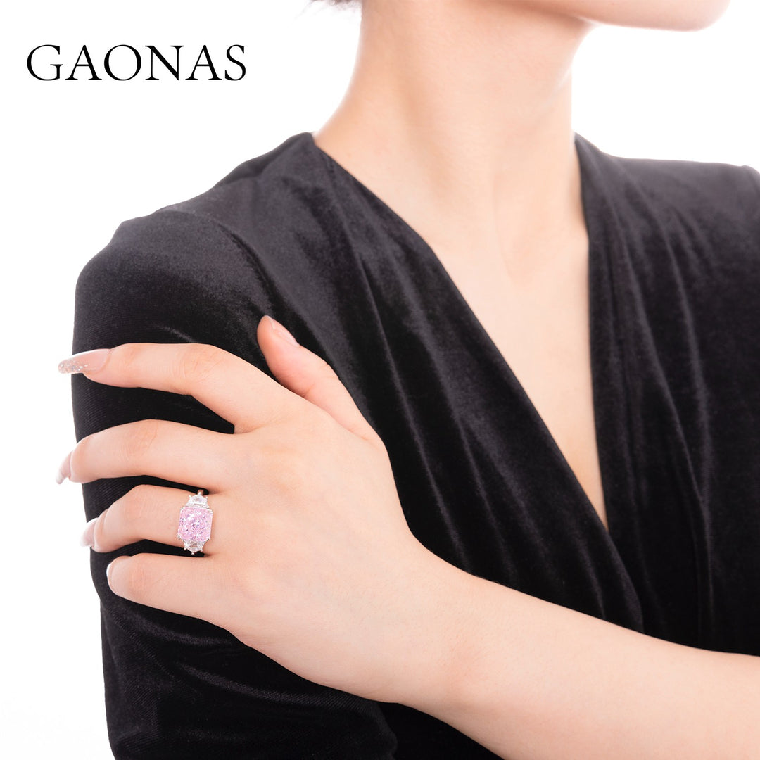 GAONAS Sakura Pink ring Cubic Zirconia S925 Silver Artificial woman unisex fashion luxurious jewelry Pink rich creative gifts 2025 NEW FJ051200