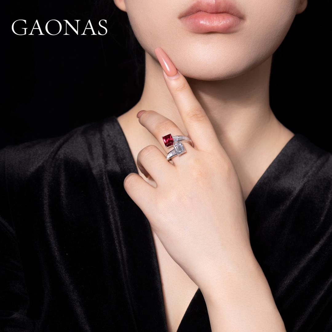 GAONAS Ruby ring Cubic Zirconia S925 Silver Artificial woman unisex fashion luxurious jewelry Red rich creative gifts 2025 NEW 10060JR