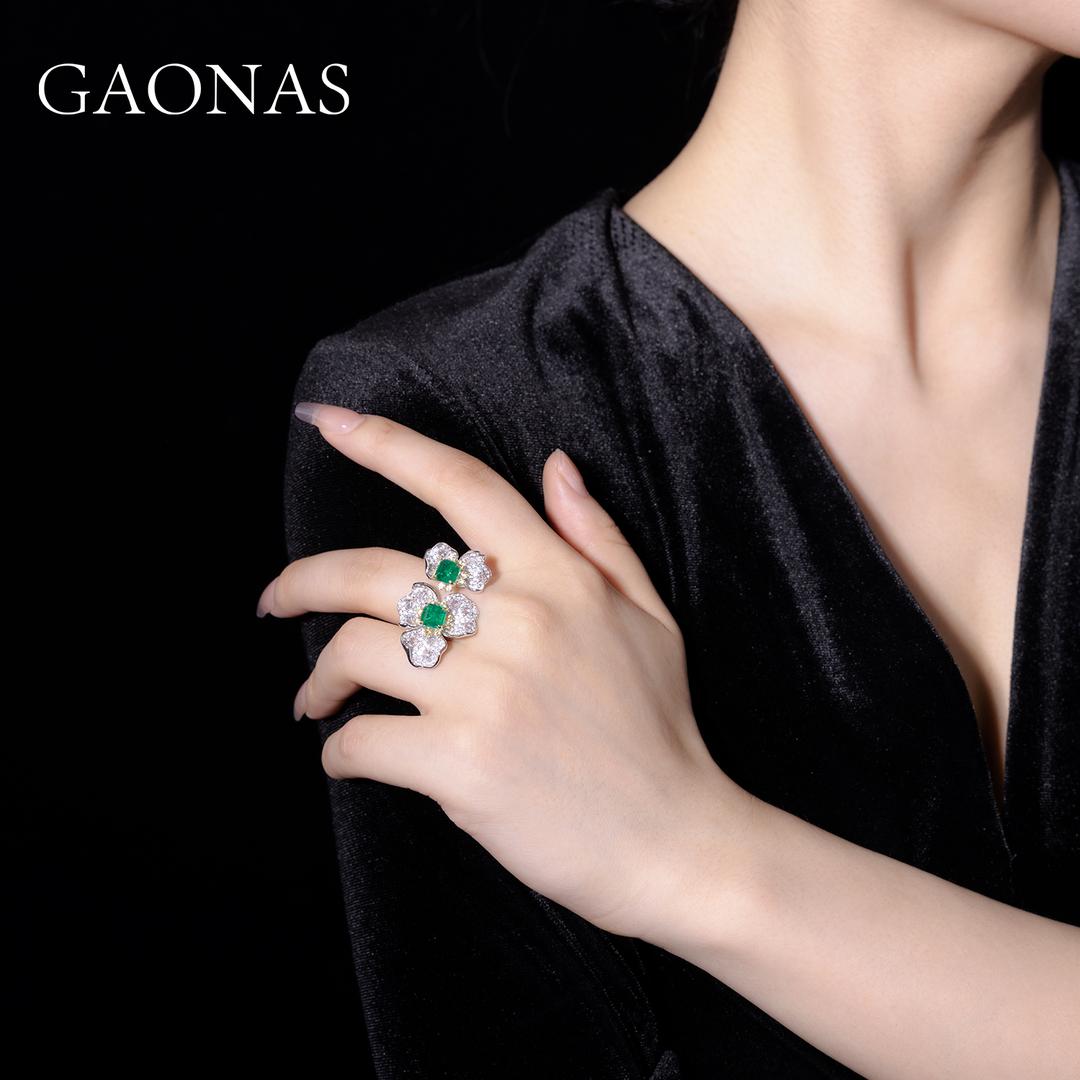 GAONAS Emerald ring Cubic Zirconia S925 Silver Artificial woman unisex fashion luxurious jewelry Green rich creative gifts 2025 NEW GJ101450