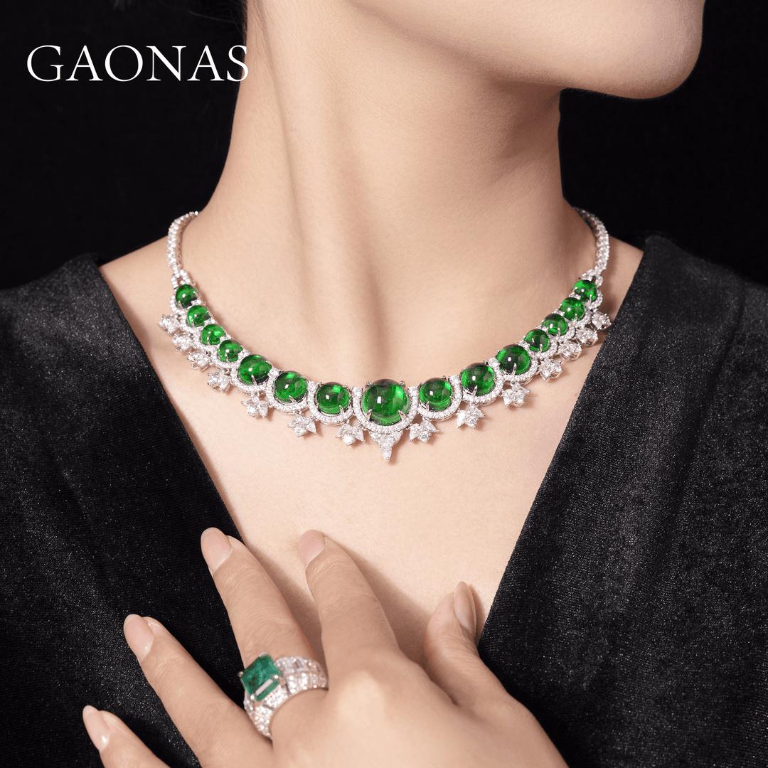 GAONAS Emerald necklace Cubic Zirconia S925 Silver Artificial woman unisex fashion luxurious jewelry Green rich creative gifts 2025 NEW 10099XG