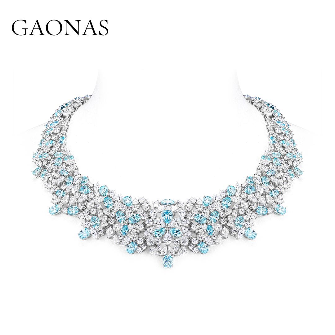 GAONAS Paraiba necklace Cubic Zirconia S925 Silver Artificial woman unisex fashion luxurious jewelry Blue rich creative gifts 2025 NEW PL076800