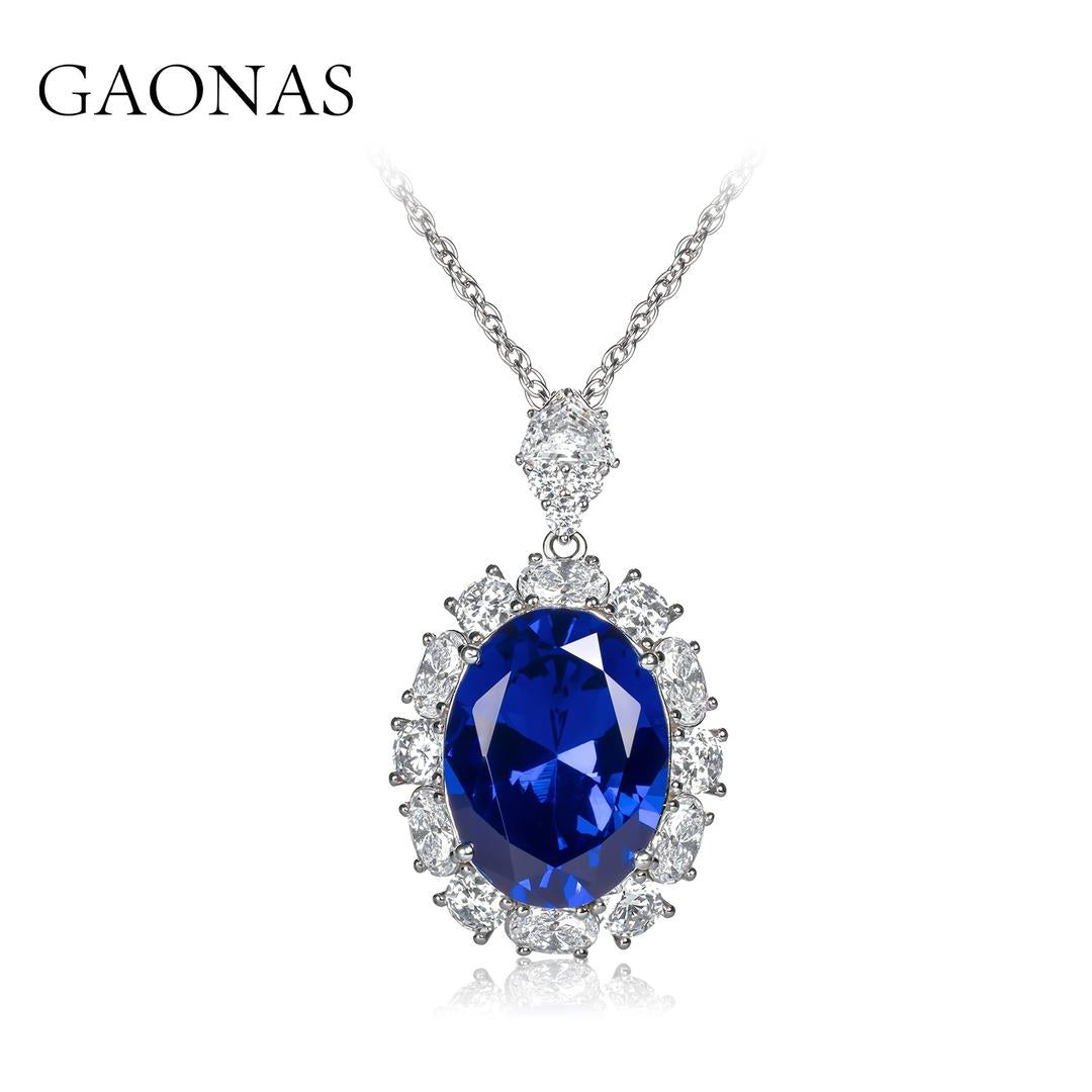 GAONAS Royalblue necklace Cubic Zirconia S925 Silver Artificial woman unisex fashion luxurious jewelry Blue rich creative gift 2025 NEW BX102066