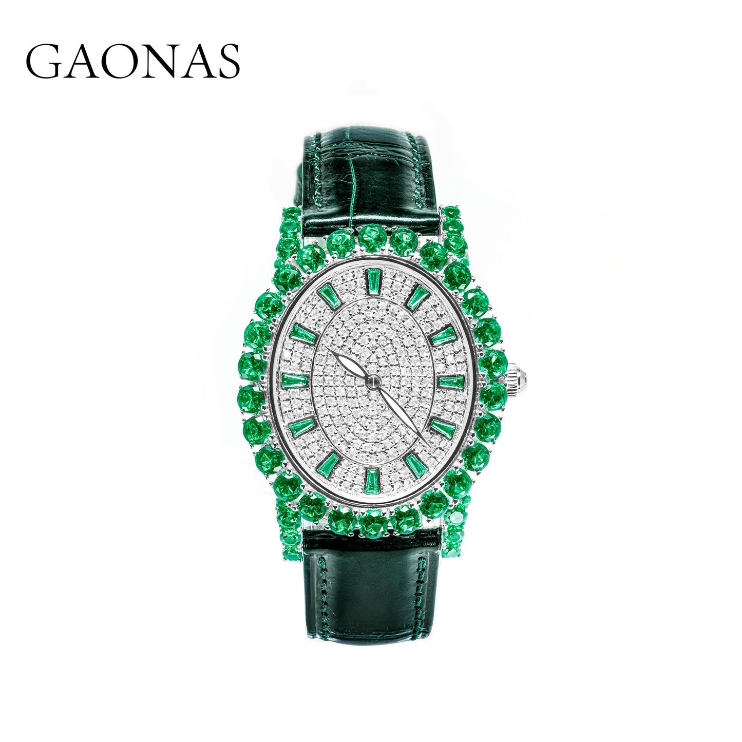 GAONAS Emerald watch Cubic Zirconia S925 Silver Artificial woman unisex fashion luxurious jewelry Green rich creative gifts 2025 NEW 10514SG