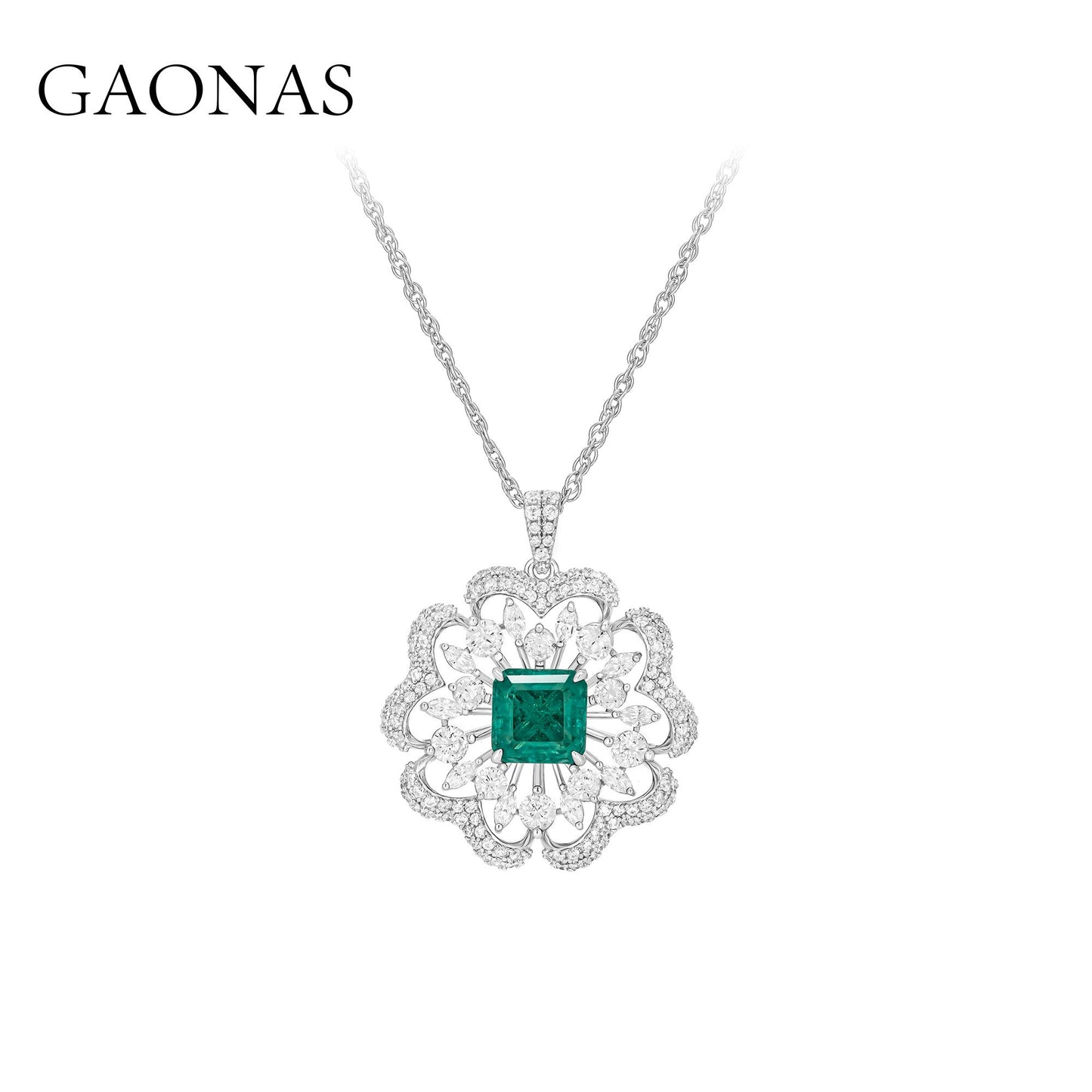 GAONAS Emerald necklace Cubic Zirconia S925 Silver Artificial woman unisex fashion luxurious jewelry Green rich creative gift 2025 NEW GX6996