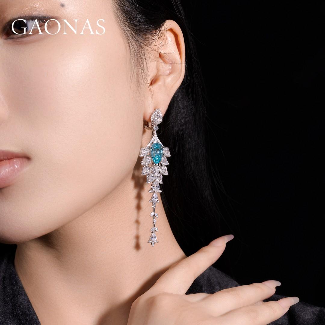 GAONAS Paraiba earring Cubic Zirconia S925 Silver Artificial woman unisex fashion luxurious jewelry Blue rich creative gifts 2025 NEW PLE43600
