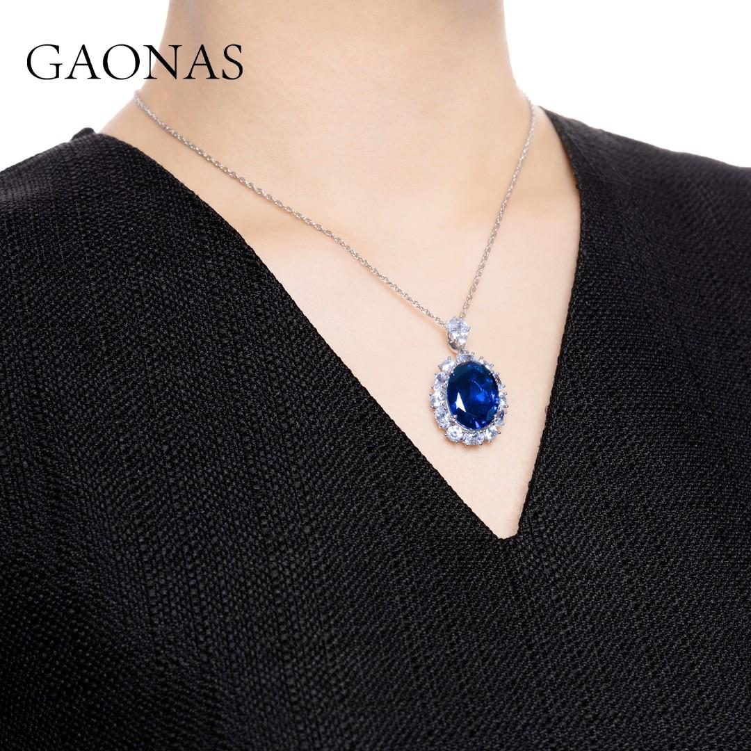 GAONAS Royalblue necklace Cubic Zirconia S925 Silver Artificial woman unisex fashion luxurious jewelry Blue rich creative gift 2025 NEW BX102066