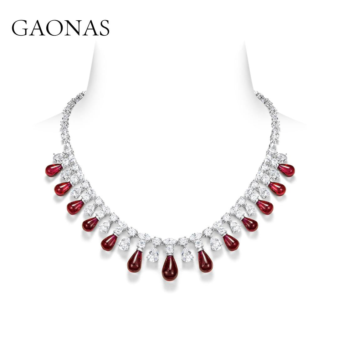 GAONAS Ruby necklace Cubic Zirconia S925 Silver Artificial woman unisex fashion luxurious jewelry Red rich creative gifts 2025 NEW RX048666
