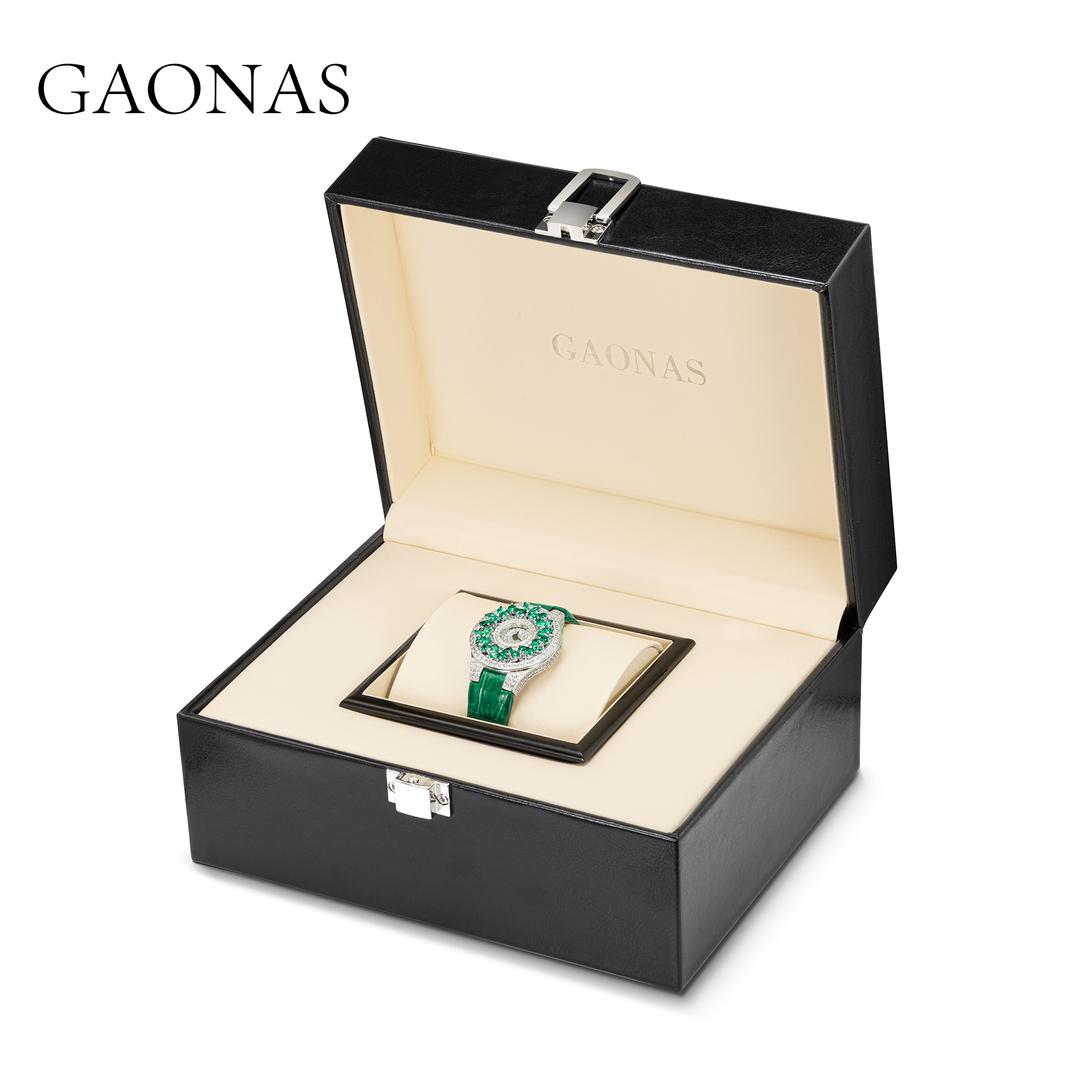 GAONAS Emerald watch Cubic Zirconia S925 Silver Artificial woman unisex fashion luxurious jewelry Green rich creative gifts 2025 NEW 10141SG