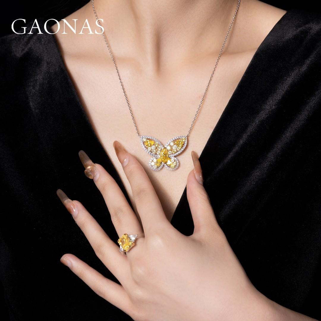 GAONAS Fancy Vivid Yellow necklace Cubic Zirconia S925 Silver Artificial woman unisex fashion luxurious jewelry Yellow rich creative gift 2025 NEW YX071530