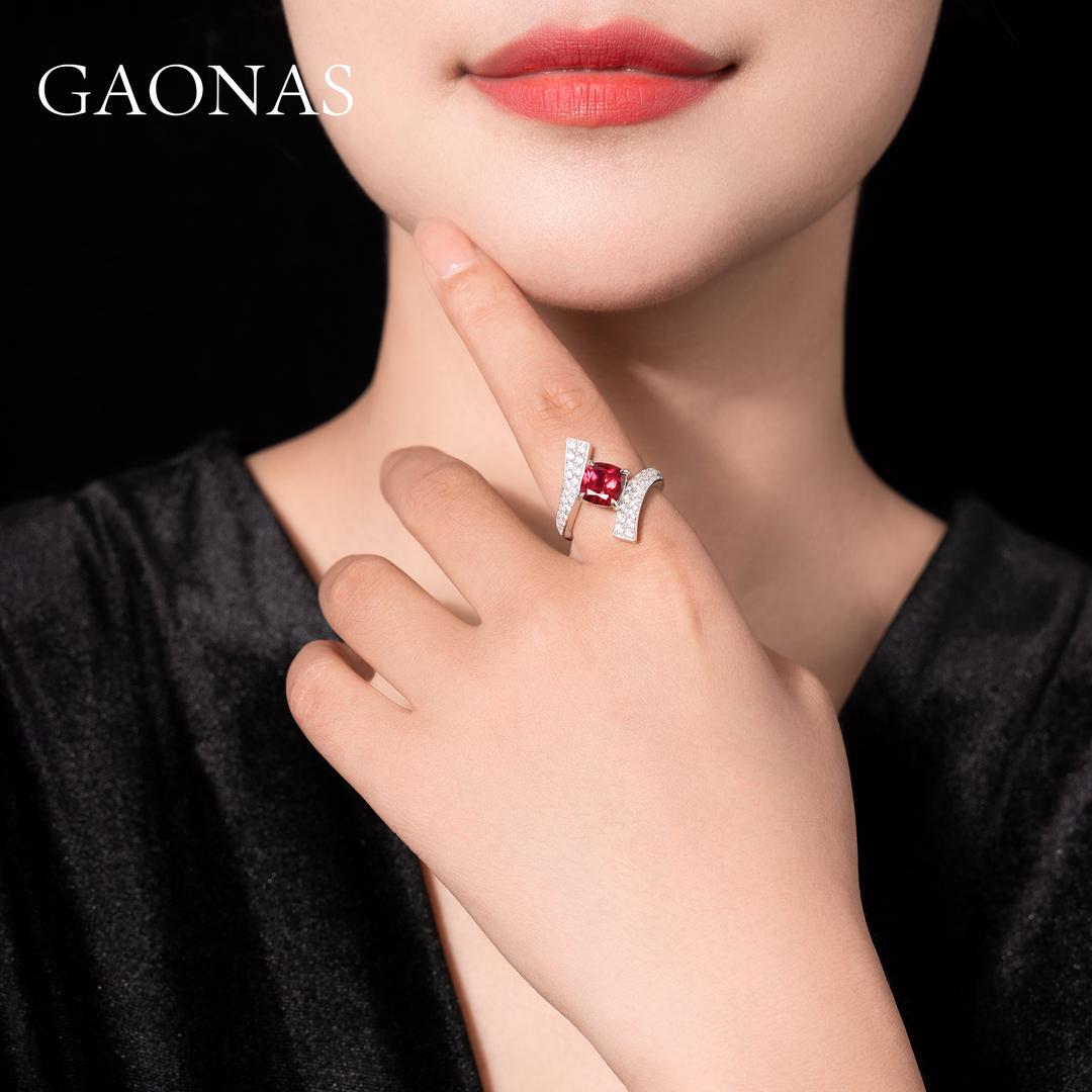 GAONAS Ruby ring Cubic Zirconia S925 Silver Artificial woman unisex fashion luxurious jewelry Red rich creative gifts 2025 NEW 10121JR