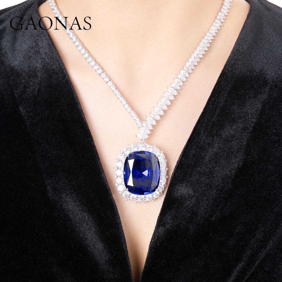 GAONAS Royalblue necklace Cubic Zirconia S925 Silver Artificial woman unisex fashion luxurious jewelry Blue rich creative gifts 2025 NEW BD19666