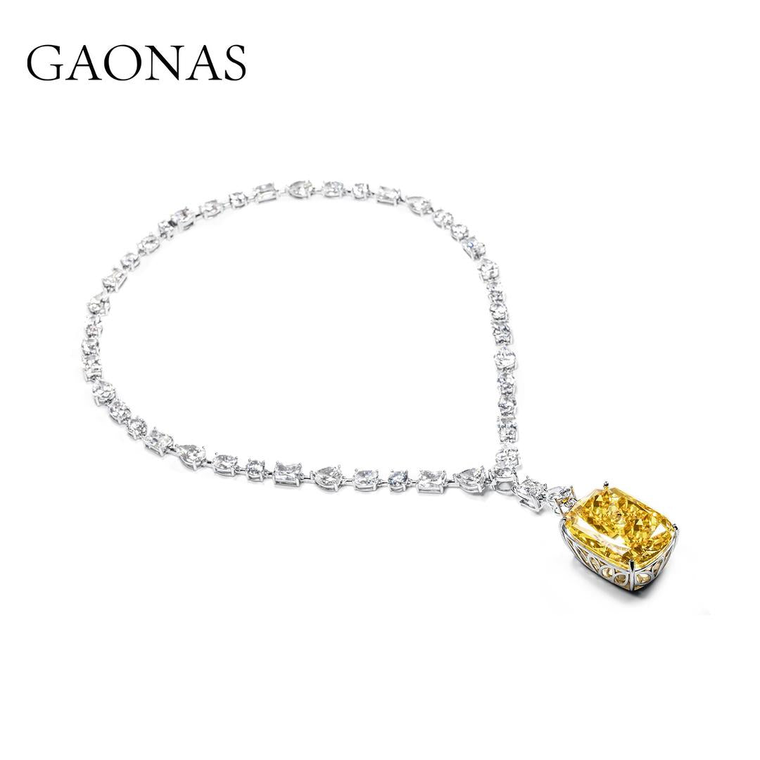 GAONAS Fancy Vivid Yellow necklace Cubic Zirconia S925 Silver Artificial woman unisex fashion luxurious jewelry Yellow rich creative gifts 2025 NEW YX107266