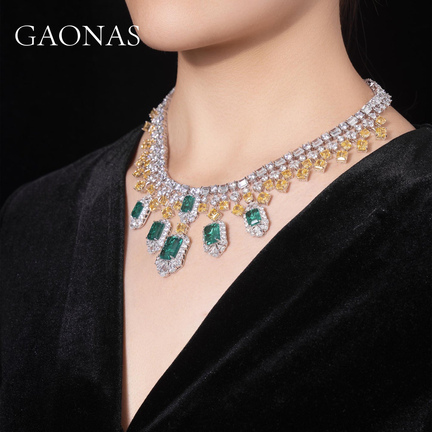GAONAS Emerald necklace Cubic Zirconia S925 Silver Artificial woman unisex fashion luxurious jewelry Green rich creative gifts 2025 NEW 10268XG