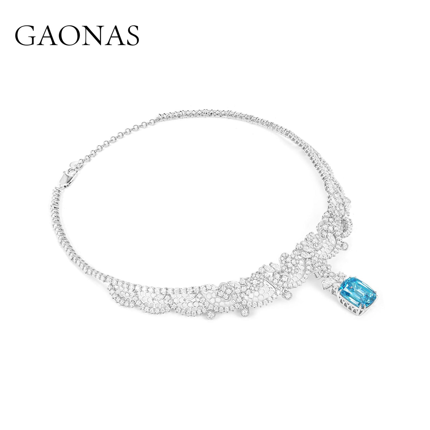 GAONAS Paraiba necklace Cubic Zirconia S925 Silver Artificial woman unisex fashion luxurious jewelry Blue rich creative gifts 2025 NEW 10350XPL