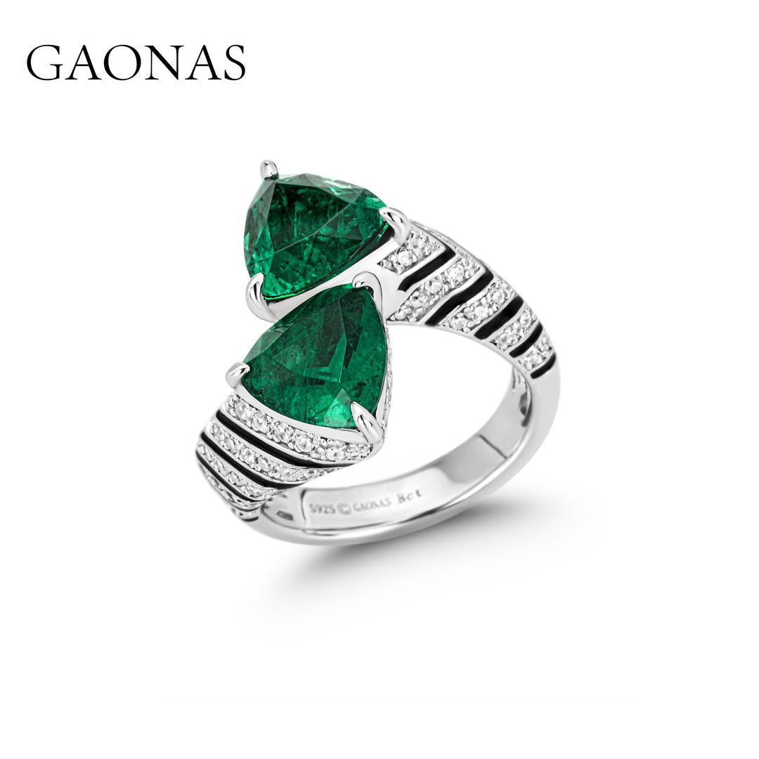 GAONAS Emerald ring Cubic Zirconia S925 Silver Artificial woman unisex fashion luxurious jewelry Green rich creative gifts 2025 NEW GJ041663