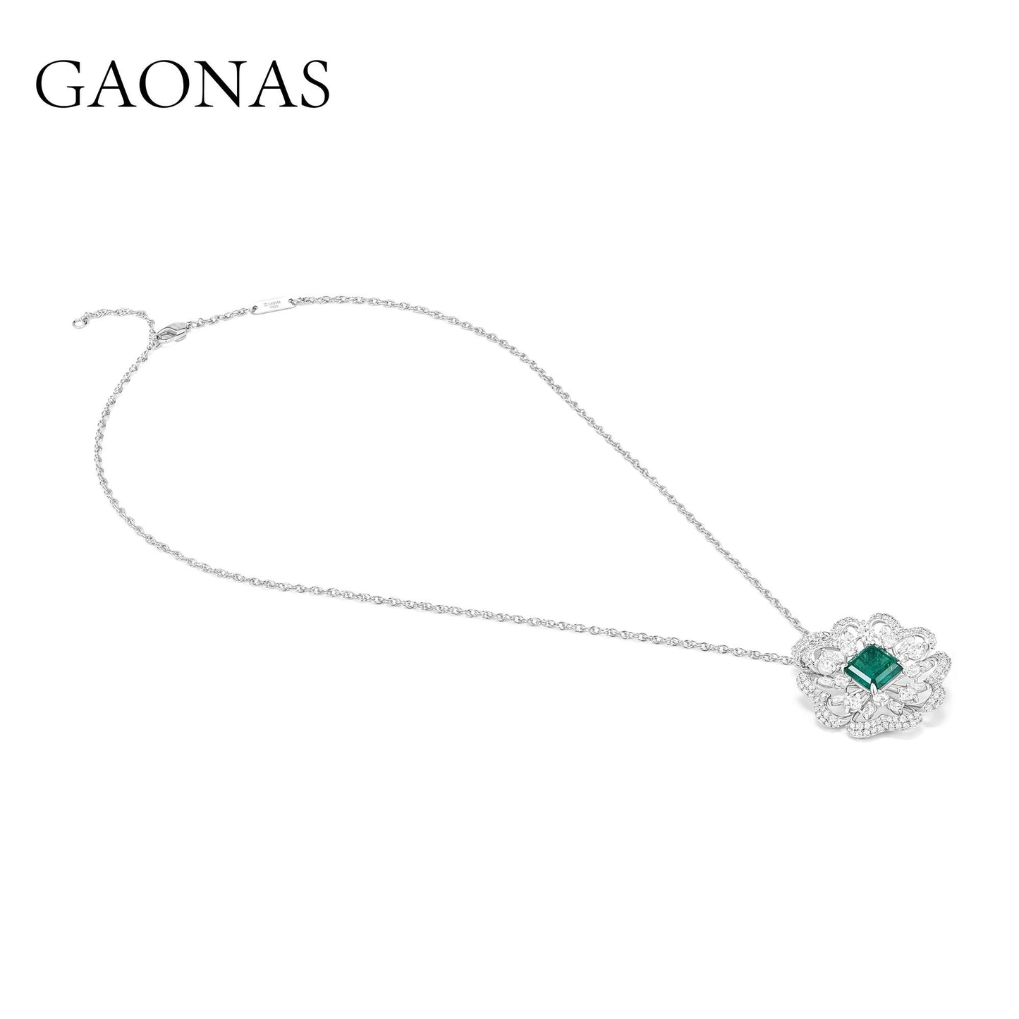 GAONAS Emerald necklace Cubic Zirconia S925 Silver Artificial woman unisex fashion luxurious jewelry Green rich creative gift 2025 NEW GX6996