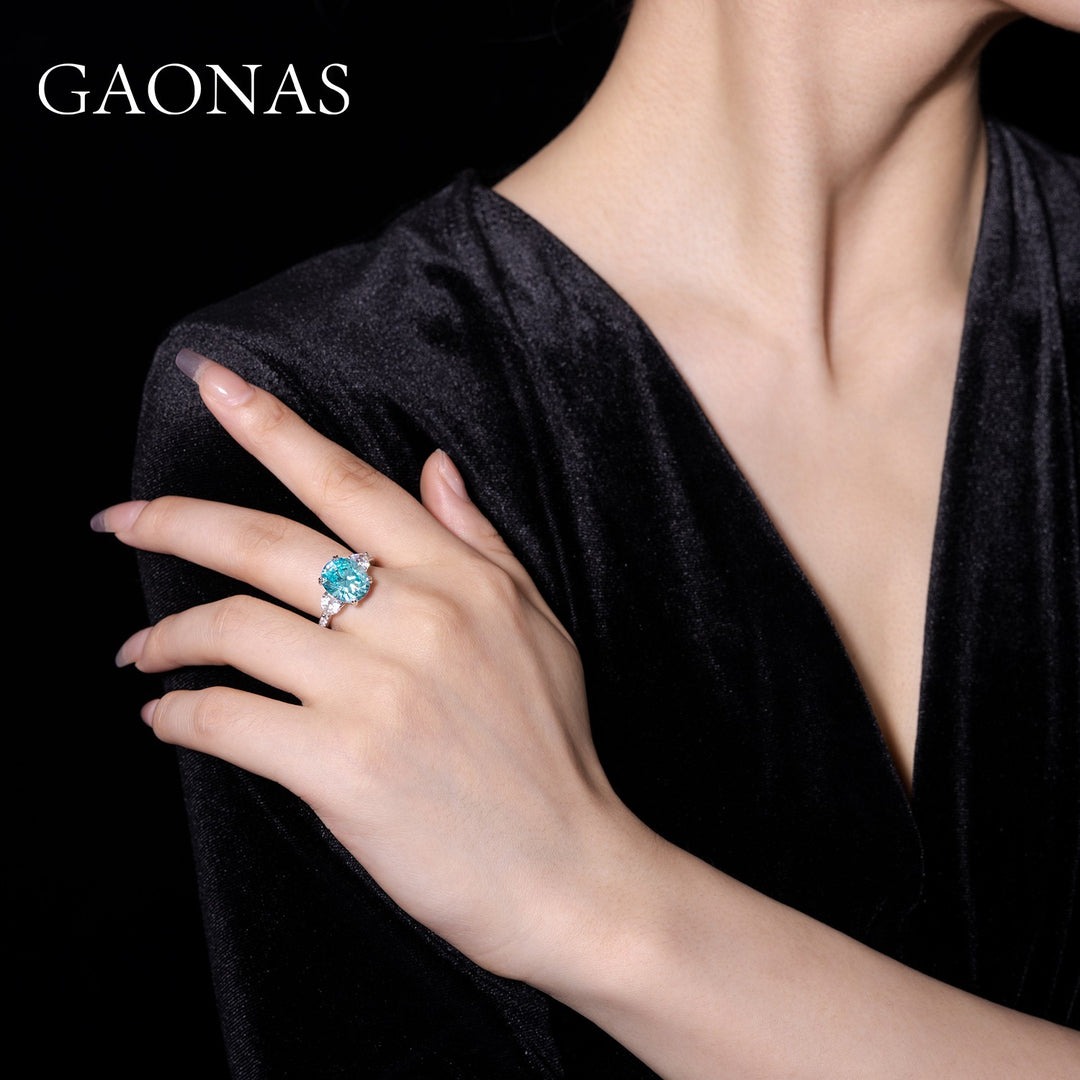 GAONAS Paraiba ring Cubic Zirconia S925 Silver Artificial woman unisex fashion luxurious jewelry Blue rich creative gifts 2025 NEW PLJ10950