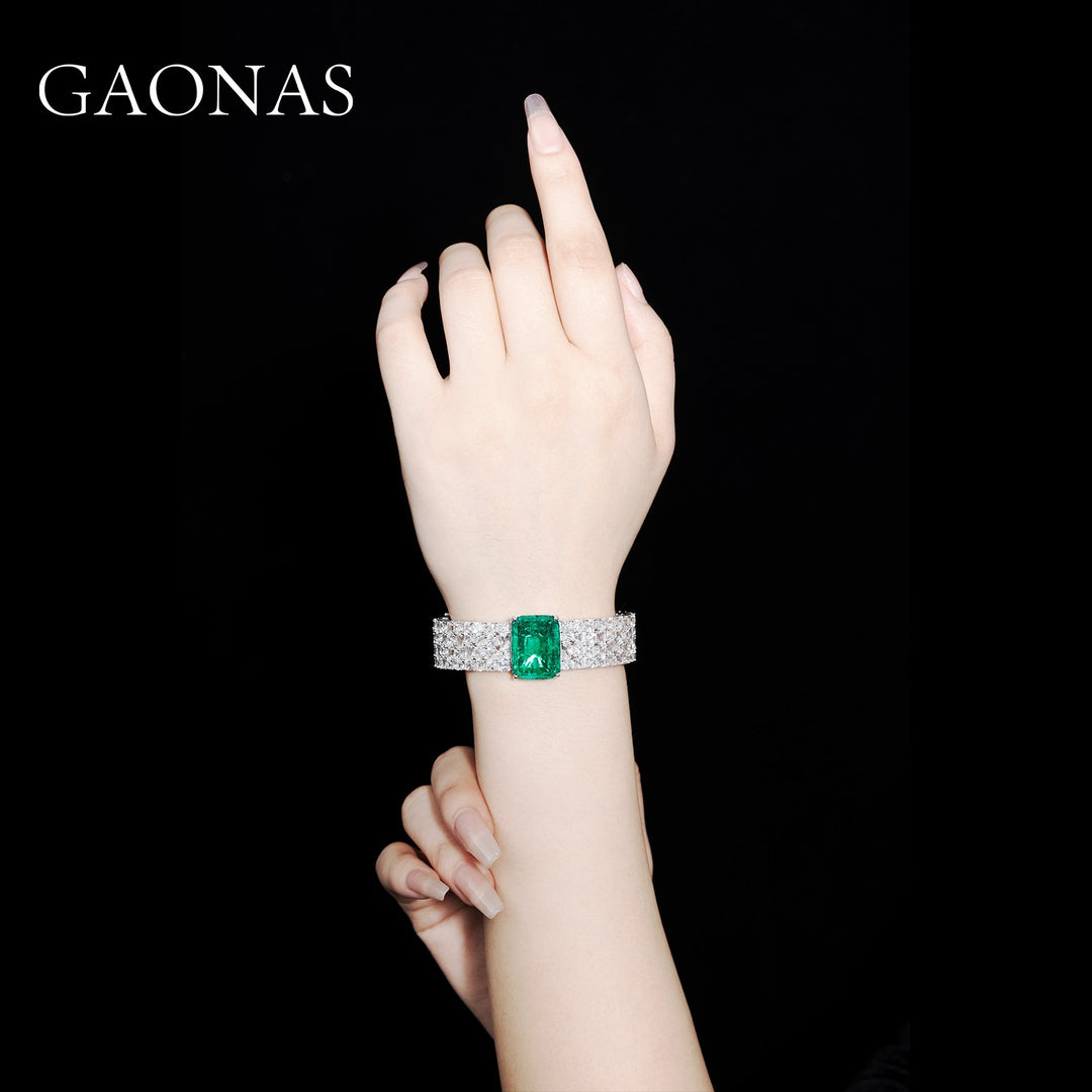 GAONAS Emerald bracelet Cubic Zirconia S925 Silver Artificial woman unisex fashion luxurious jewelry Green rich creative gifts 2025 NEW GS1110666