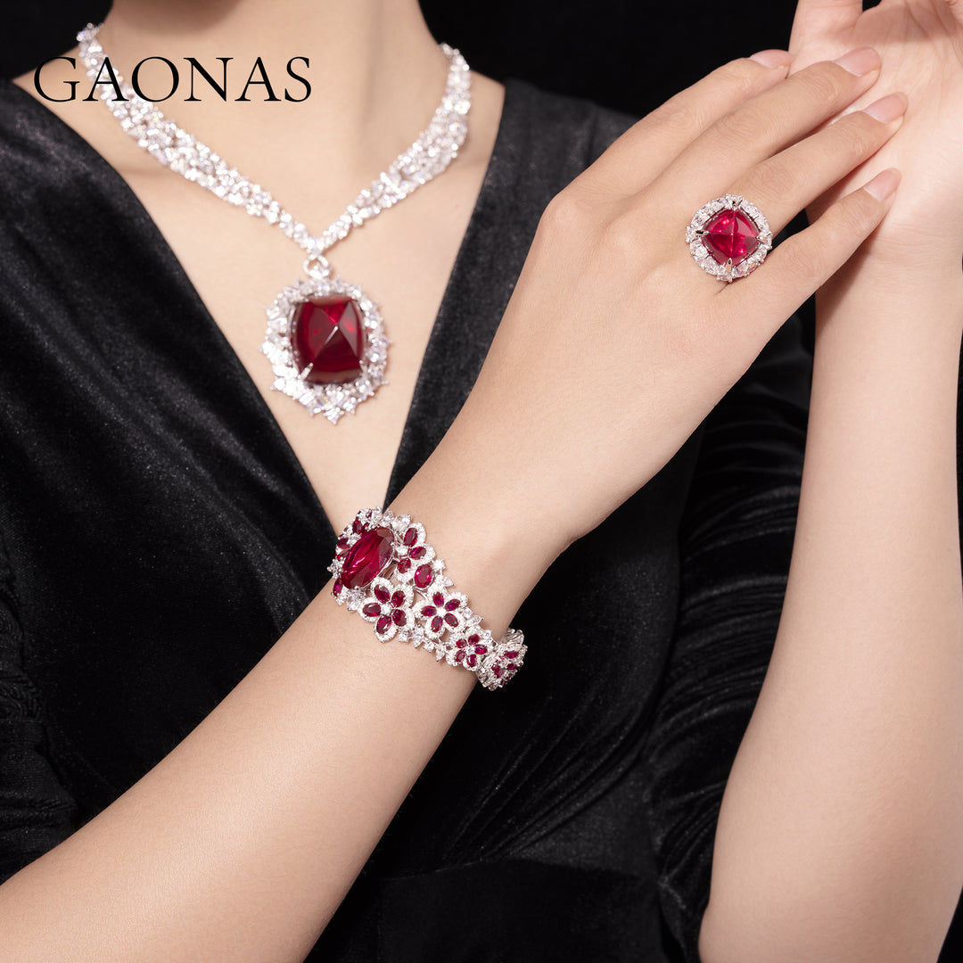GAONAS Ruby bracelet Cubic Zirconia S925 Silver Artificial woman unisex fashion luxurious jewelry Red rich creative gifts 2025 NEW 10100SR