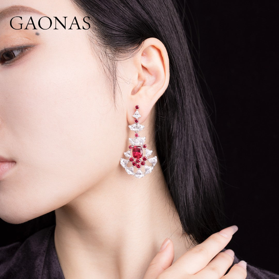 GAONAS Ruby earring Cubic Zirconia S925 Silver Artificial woman unisex fashion luxurious jewelry Red rich creative gifts 2025 NEW RE24266