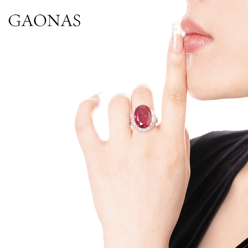 GAONAS Ruby ring Cubic Zirconia S925 Silver Artificial woman unisex fashion luxurious jewelry Red rich creative gifts 2025 NEW RJ033000