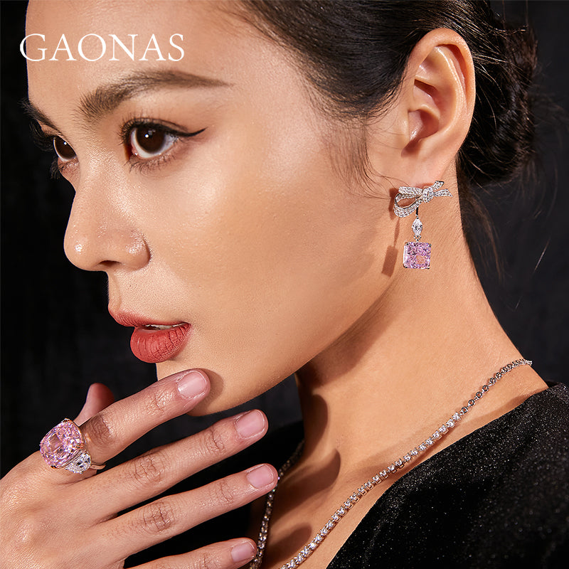 GAONAS Sakura Pink ring Cubic Zirconia S925 Silver Artificial woman unisex fashion luxurious jewelry Pink rich creative gifts 2025 NEW FJ052970