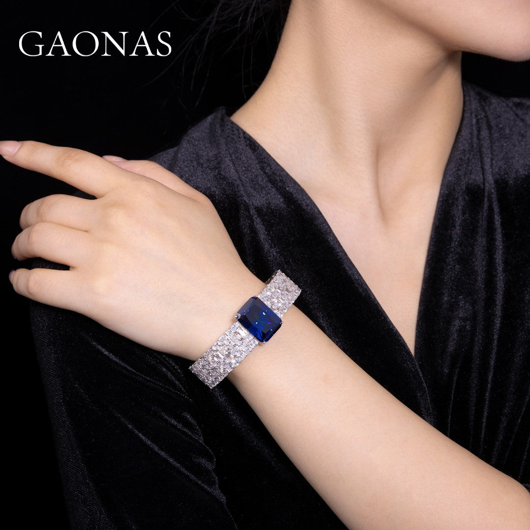 GAONAS Royalblue bracelet Cubic Zirconia S925 Silver Artificial woman unisex fashion luxurious jewelry Blue rich creative gifts 2025 NEW BS0916630