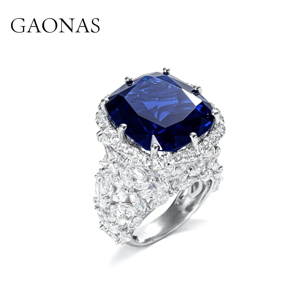 GAONAS Royalblue ring Cubic Zirconia S925 Silver Artificial woman unisex fashion luxurious jewelry Blue rich creative gifts 2025 NEW BJ24200