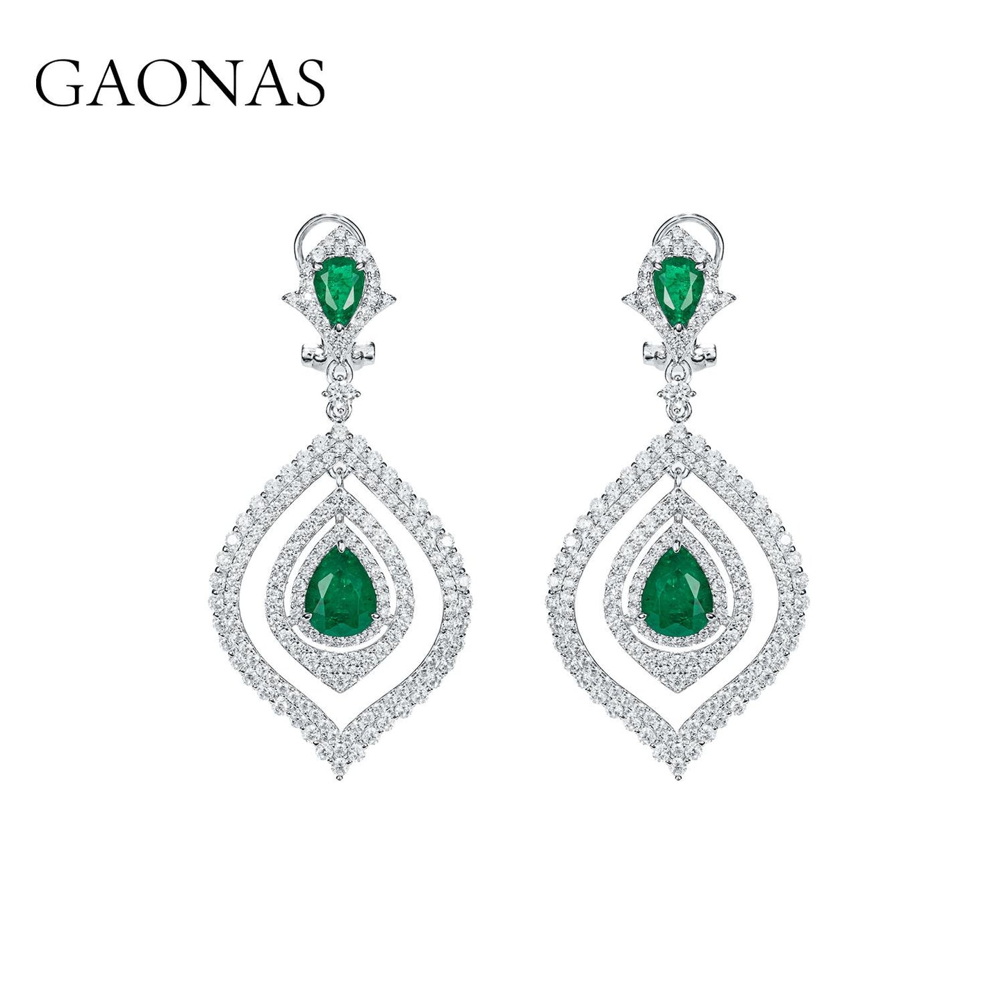 GAONAS Emerald earring Cubic Zirconia S925 Silver Artificial woman unisex fashion luxurious jewelry Green rich creative gifts 2025 NEW GE122400