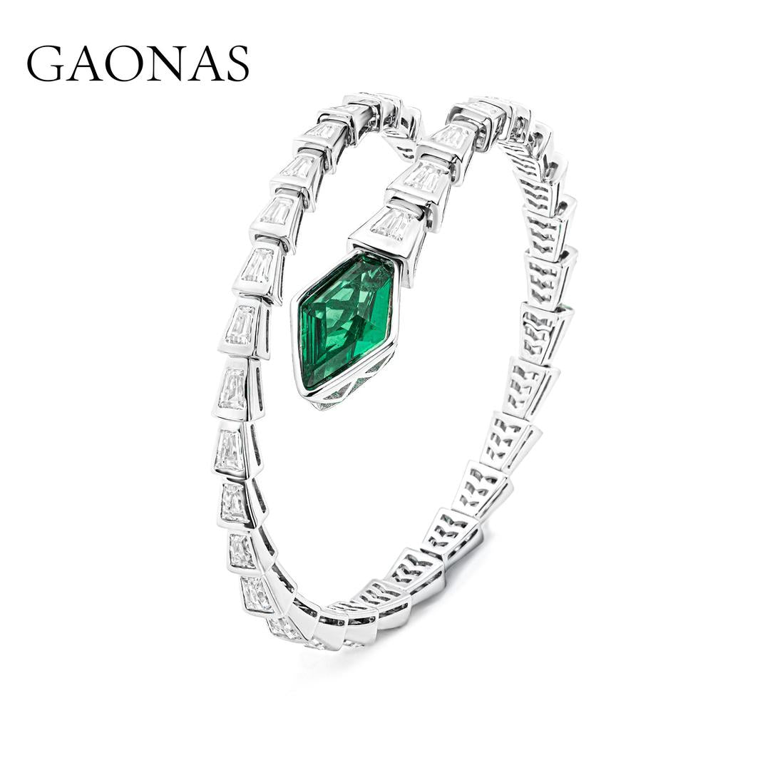 GAONAS Emerald bracelet Cubic Zirconia S925 Silver Artificial woman unisex fashion luxurious jewelry Green rich creative gifts 2025 NEW GS043966
