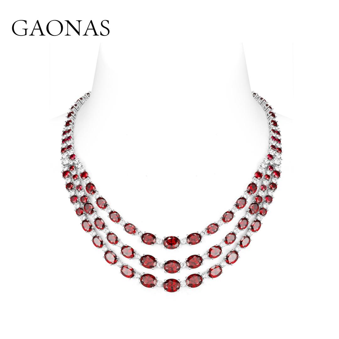 GAONAS Ruby necklace Cubic Zirconia S925 Silver Artificial woman unisex fashion luxurious jewelry Red rich creative gifts 2025 NEW RX121933