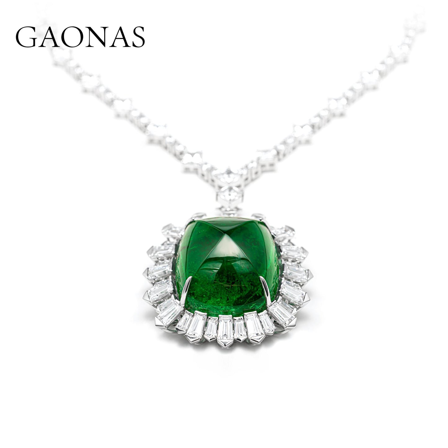 GAONAS Emerald necklace Cubic Zirconia S925 Silver Artificial woman unisex fashion luxurious jewelry Green rich creative gifts 2025 NEW GX129333