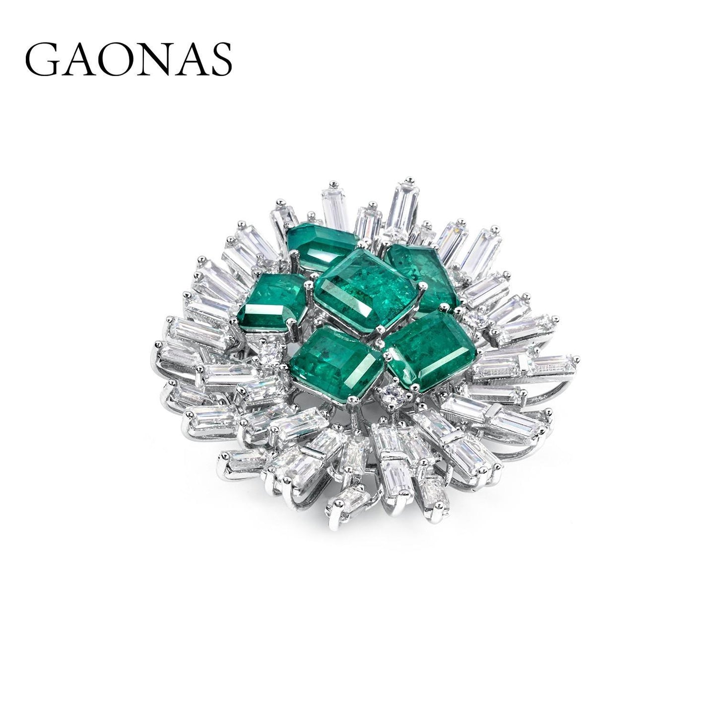 GAONAS Emerald brooch Cubic Zirconia S925 Silver Artificial woman unisex fashion luxurious jewelry Green rich creative gifts 2025 NEW GX093260