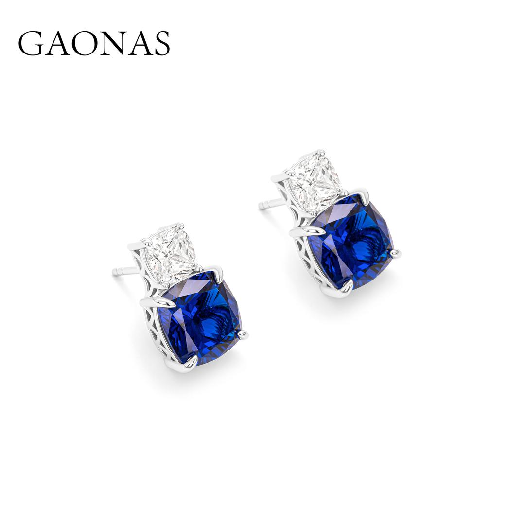 GAONAS Royalblue earring Cubic Zirconia S925 Silver Artificial woman unisex fashion luxurious jewelry Blue rich creative gifts 2025 NEW 10200EB