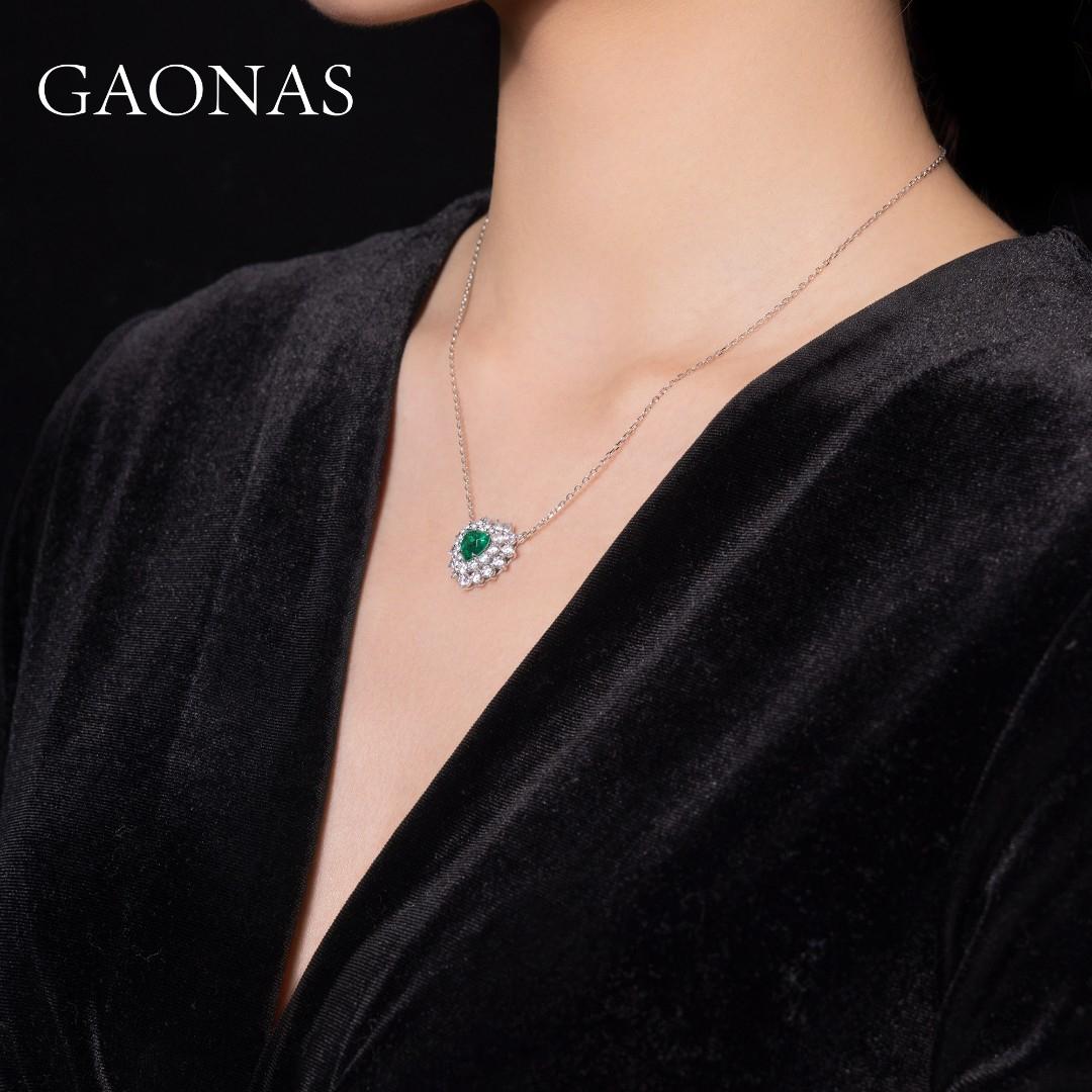 GAONAS Emerald necklace Cubic Zirconia S925 Silver Artificial woman unisex fashion luxurious jewelry Green rich creative gift 2025 NEW GX121083